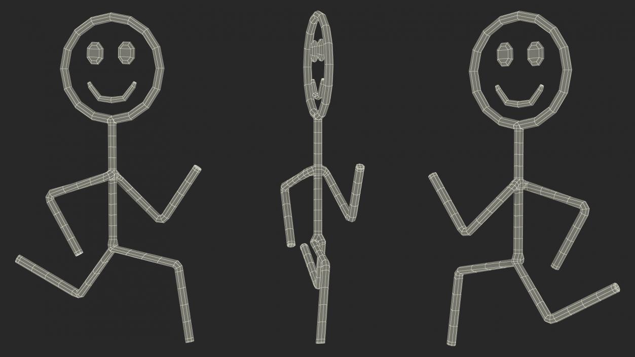 3D Stick Figure Running Pose Black