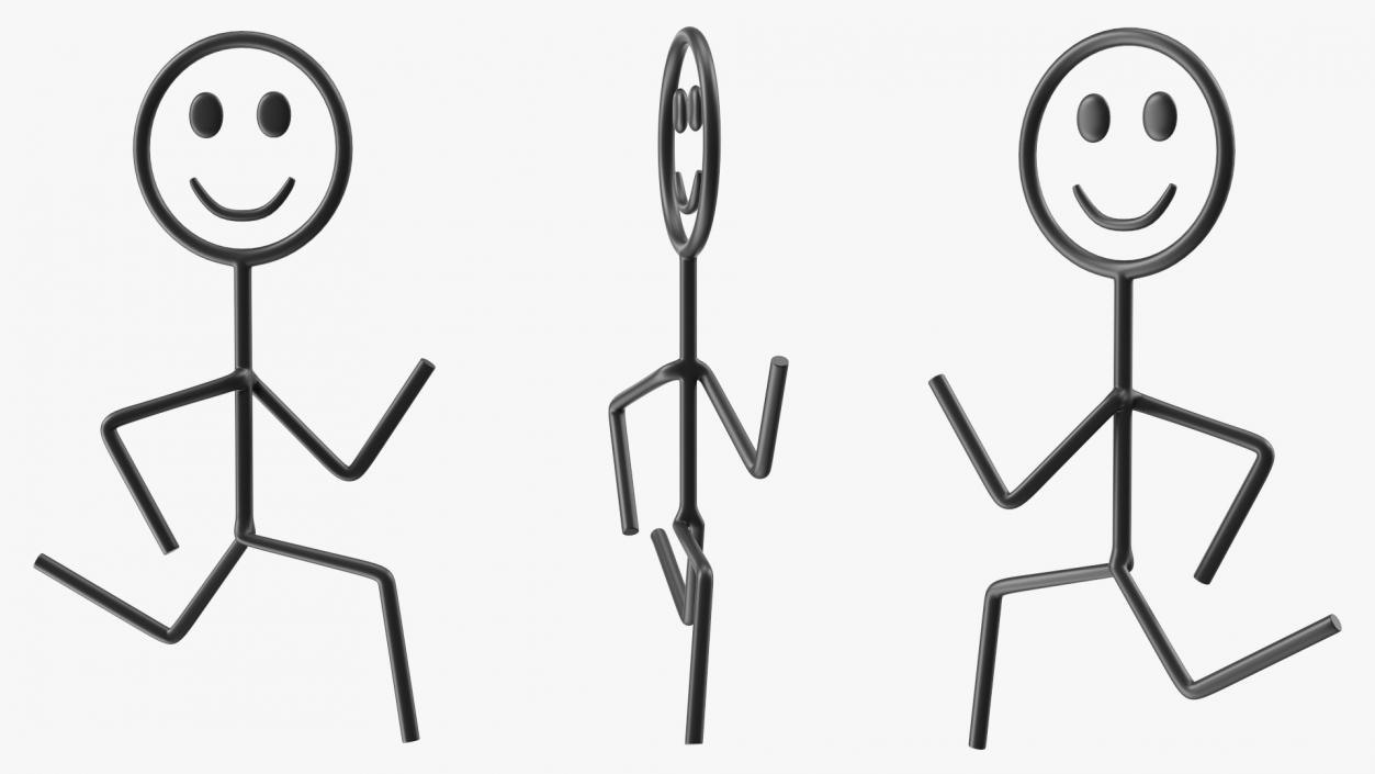 3D Stick Figure Running Pose Black