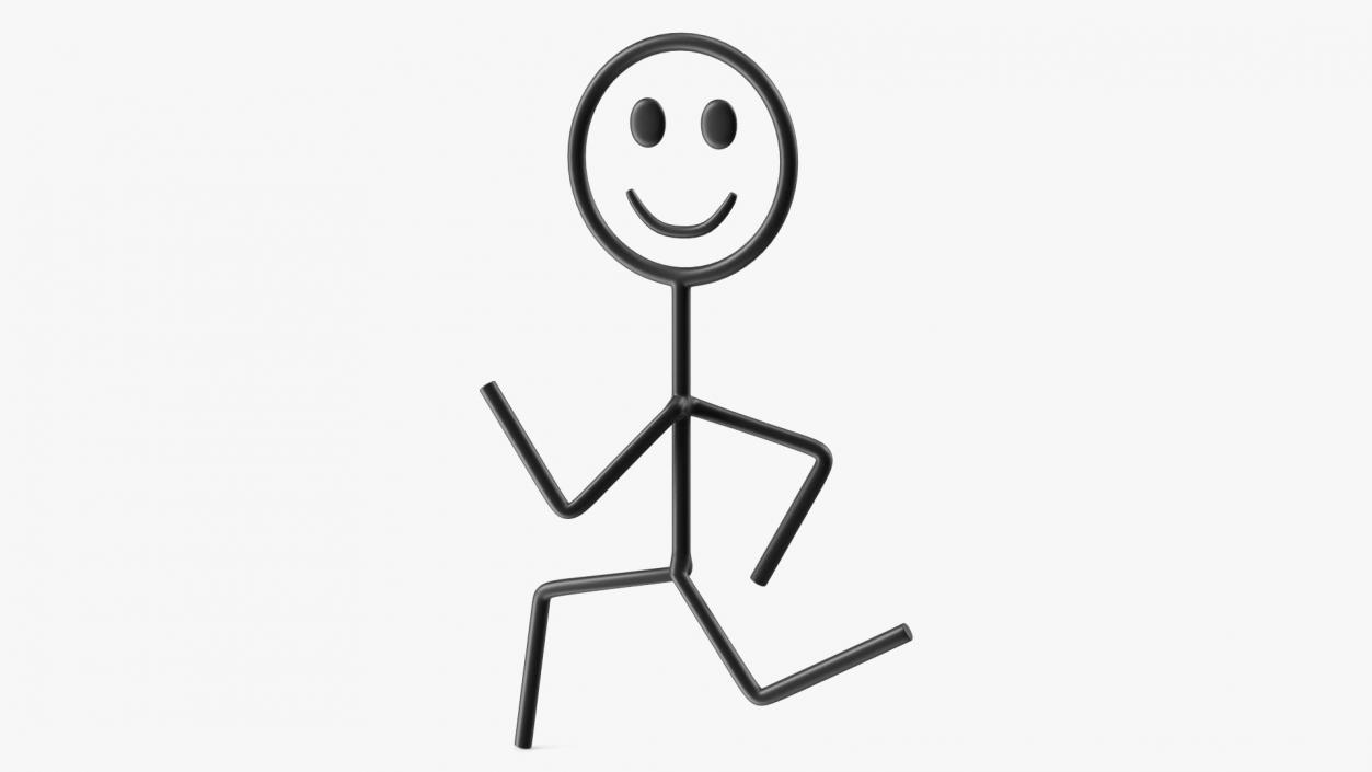 3D Stick Figure Running Pose Black