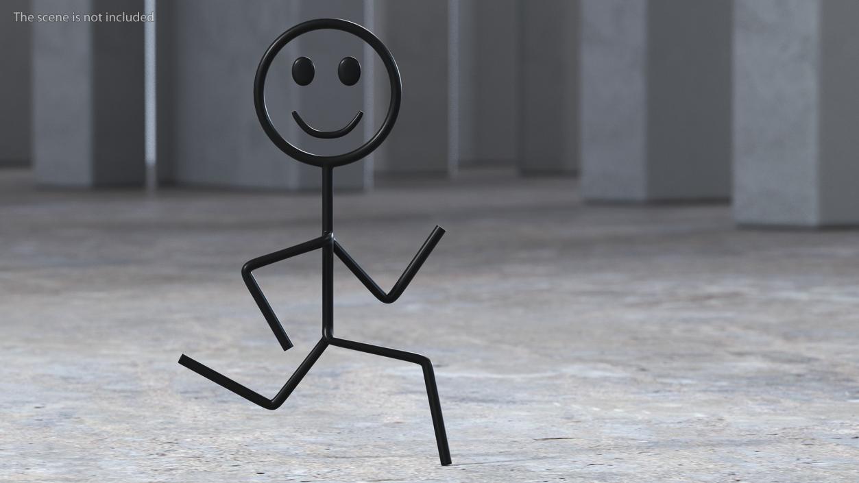 3D Stick Figure Running Pose Black