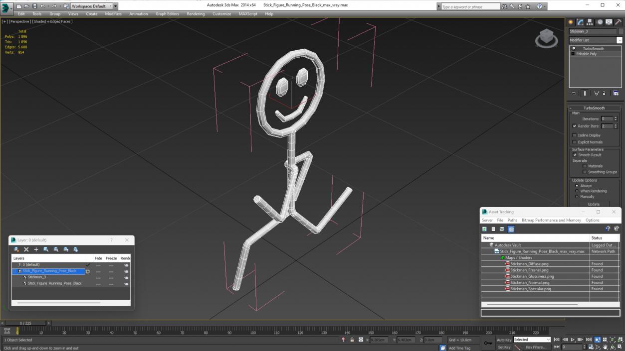 3D Stick Figure Running Pose Black