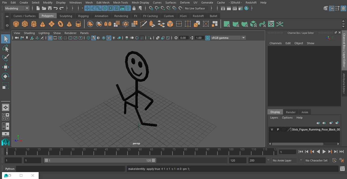 3D Stick Figure Running Pose Black