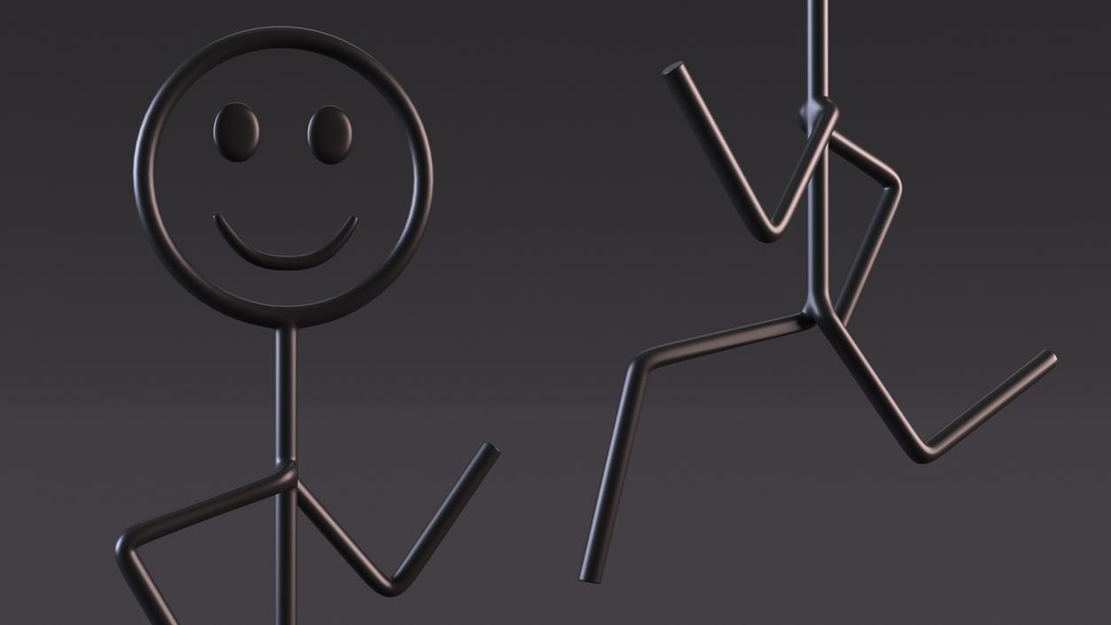 3D Stick Figure Running Pose Black