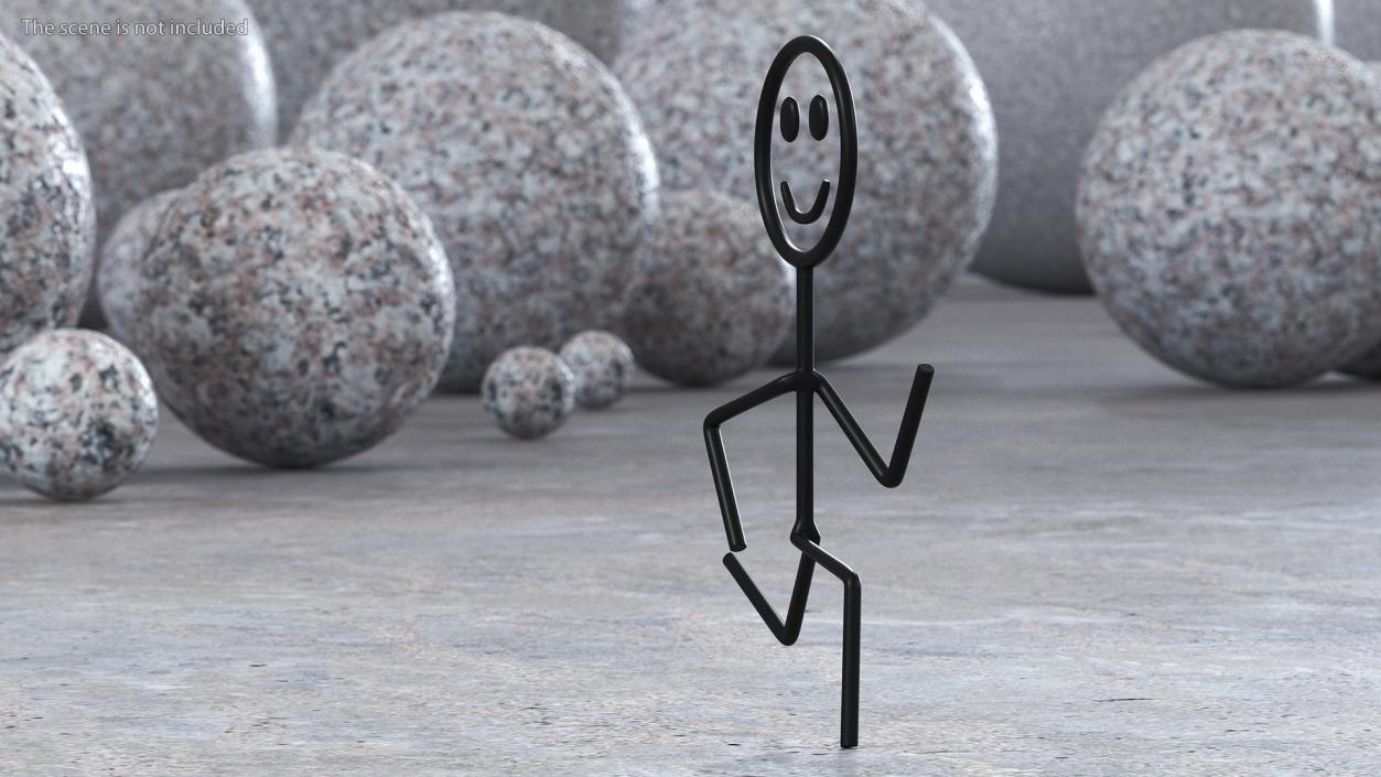 3D Stick Figure Running Pose Black