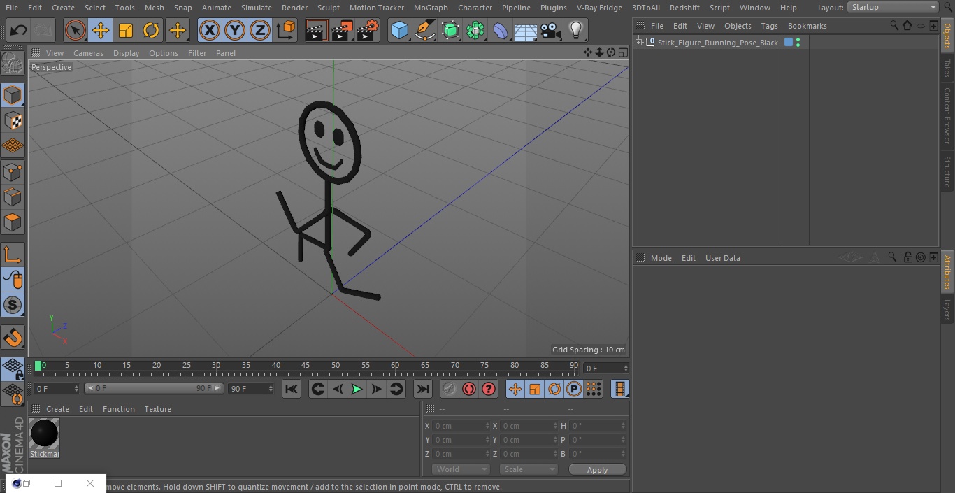 3D Stick Figure Running Pose Black