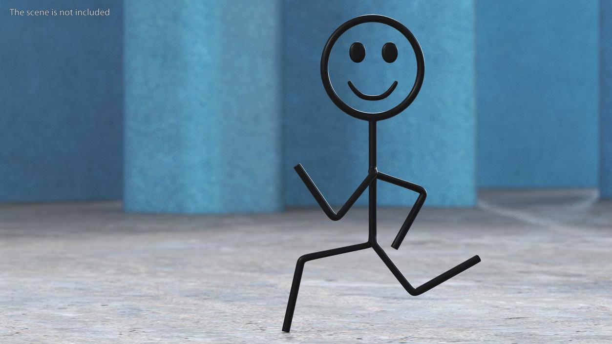 3D Stick Figure Running Pose Black