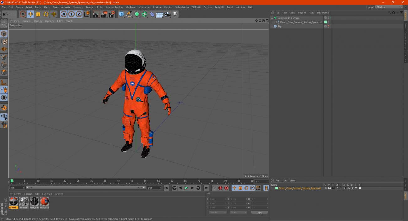 3D Orion Crew Survival System Spacesuit