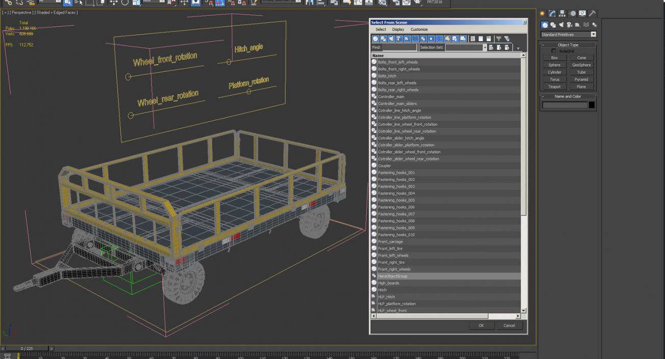 3D Airport Luggage Trolley Baggage Trailer Rigged