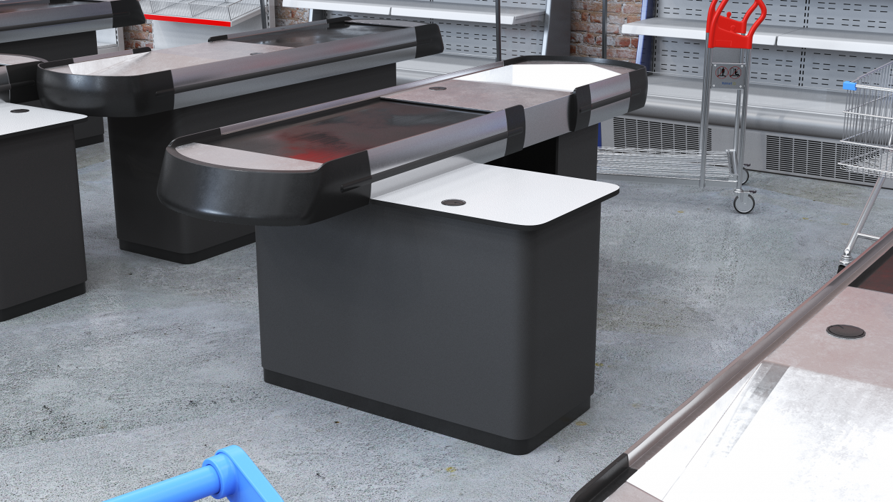 Small Supermarket Checkout Counter Grey 3D model