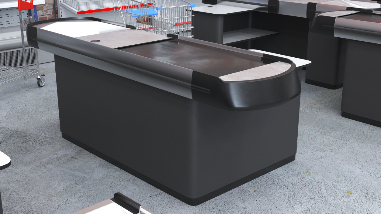 Small Supermarket Checkout Counter Grey 3D model