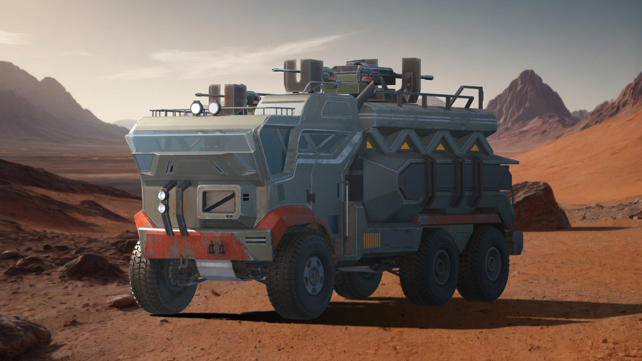 Concept Futuristic Military Truck Lights On Rigged for Maya 3D model