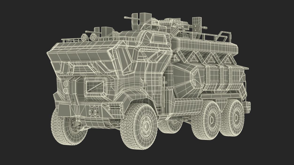 Concept Futuristic Military Truck Lights On Rigged for Maya 3D model