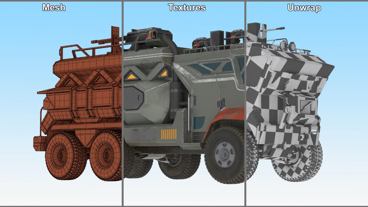 Concept Futuristic Military Truck Lights On Rigged for Maya 3D model