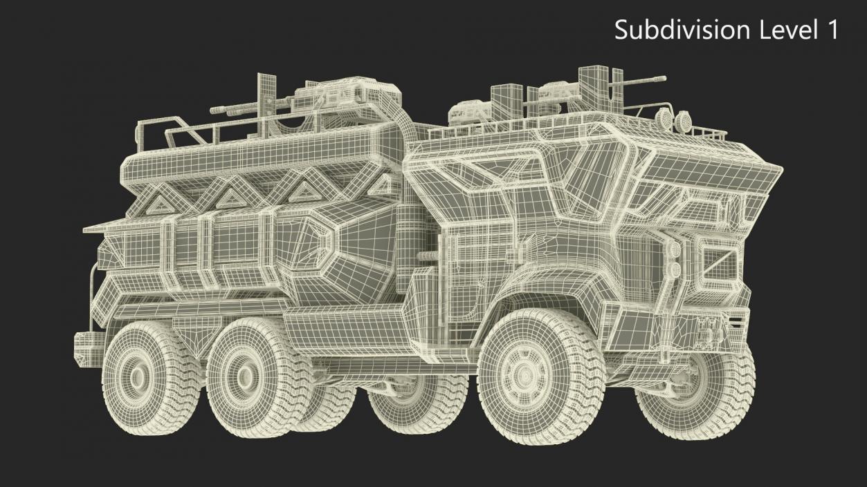 Concept Futuristic Military Truck Lights On Rigged for Maya 3D model