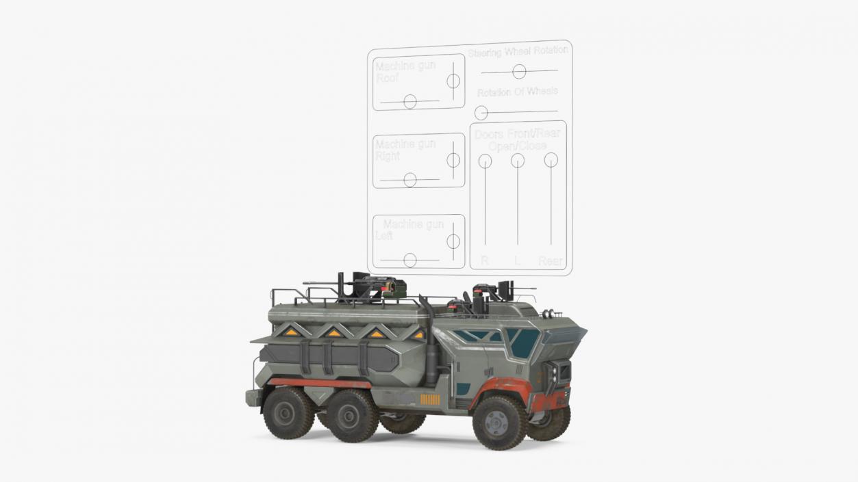 Concept Futuristic Military Truck Lights On Rigged for Maya 3D model