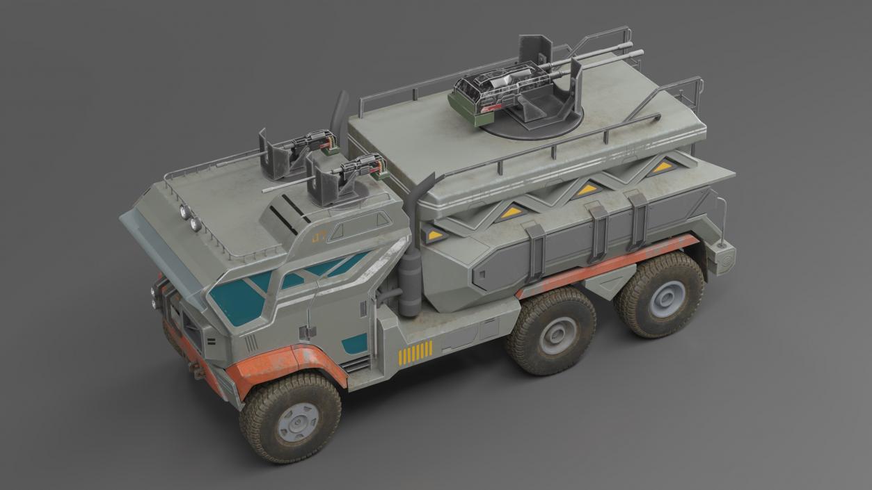 Concept Futuristic Military Truck Lights On Rigged for Maya 3D model