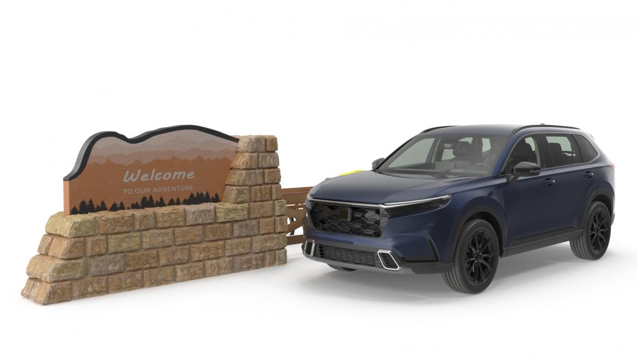 SUV along with Welcome Sign 3D