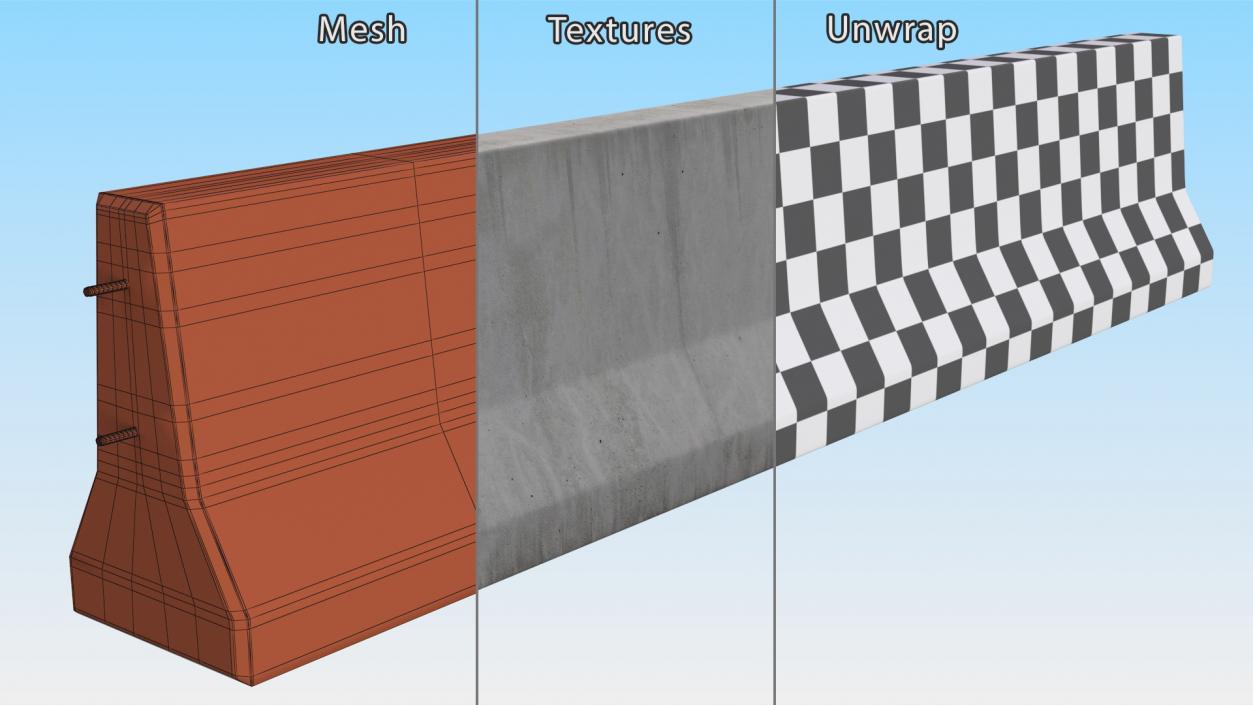 3D Concrete Jersey Barrier model