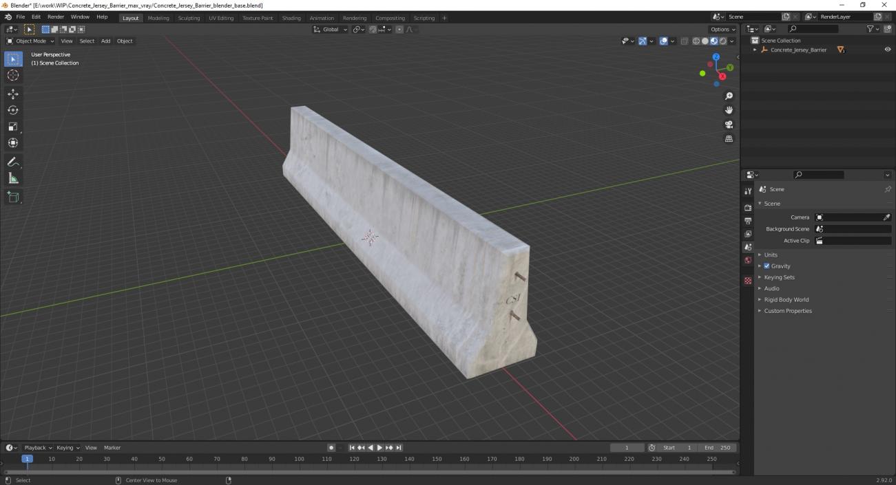 3D Concrete Jersey Barrier model