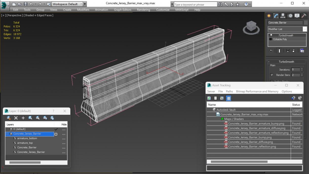 3D Concrete Jersey Barrier model