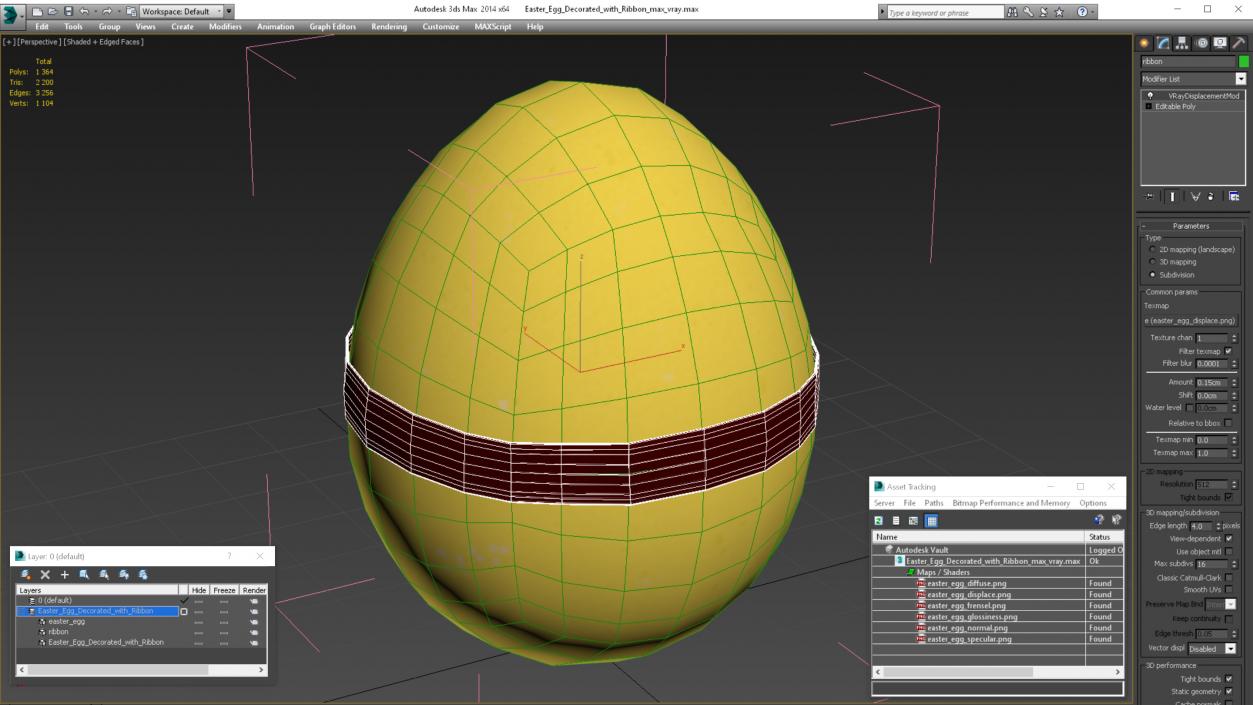 Easter Egg Decorated with Ribbon 3D