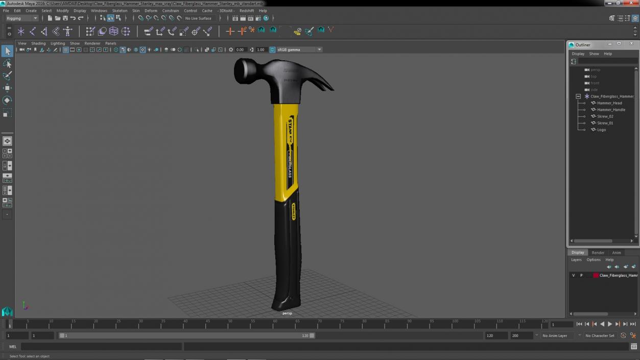 3D model Claw Fiberglass Hammer Stanley