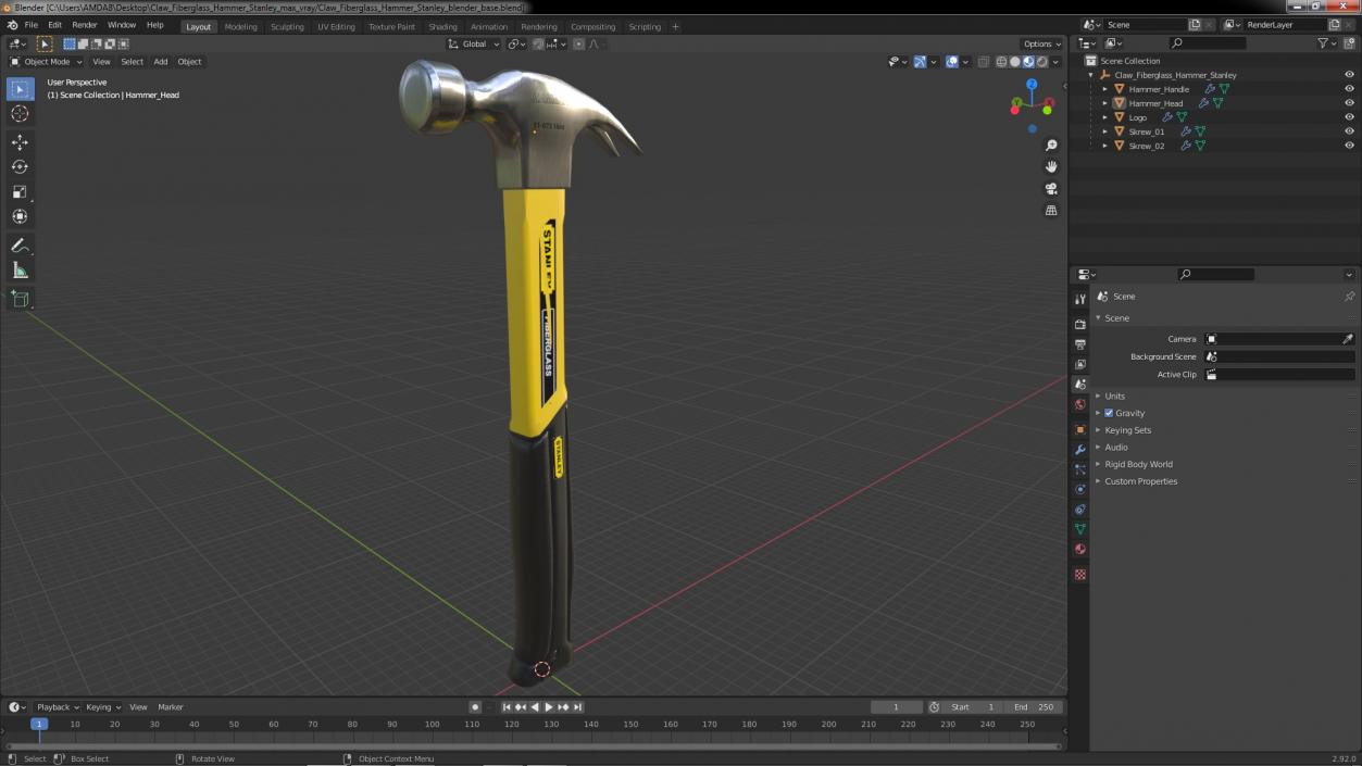 3D model Claw Fiberglass Hammer Stanley