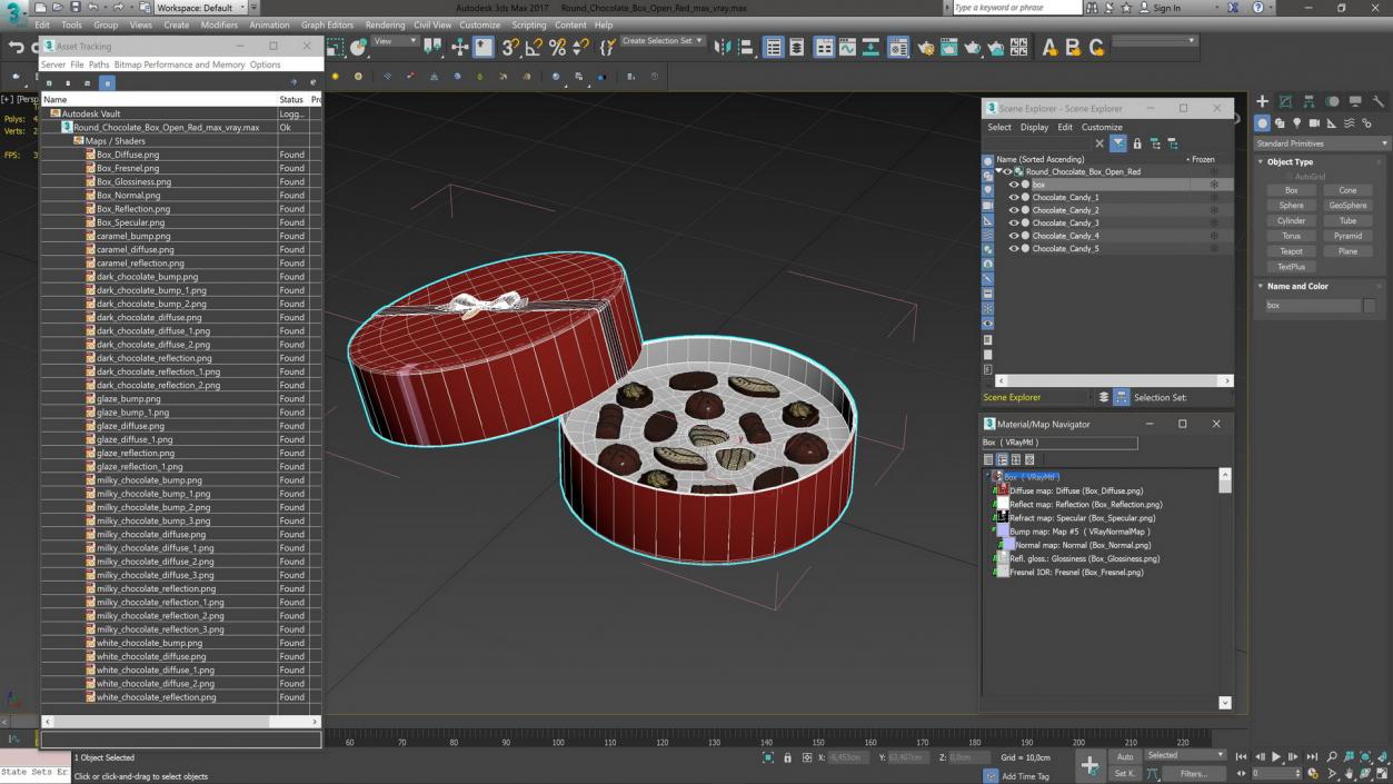 3D Round Chocolate Box Open Red model