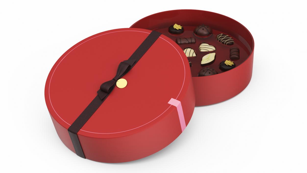 3D Round Chocolate Box Open Red model