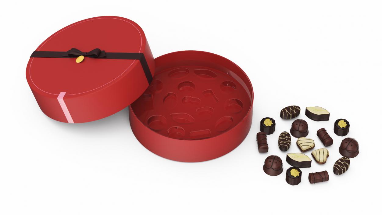 3D Round Chocolate Box Open Red model