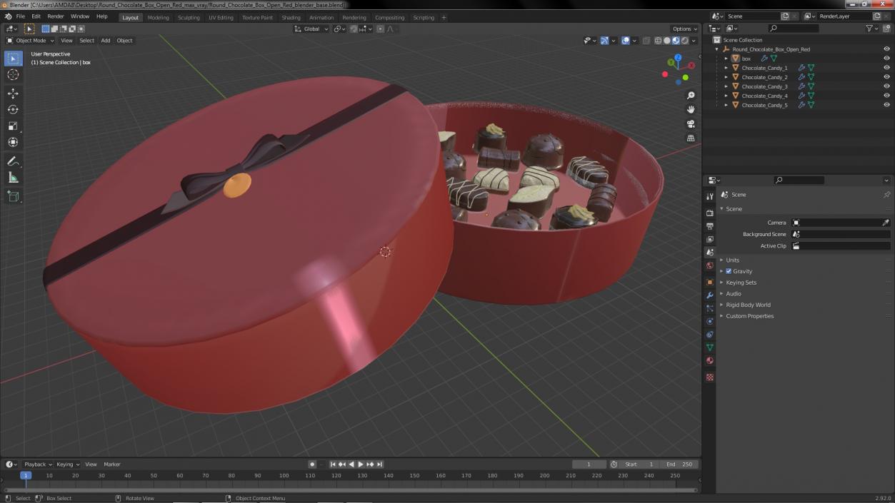 3D Round Chocolate Box Open Red model