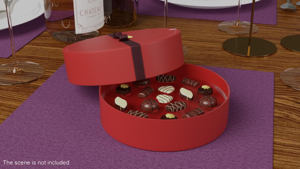 3D Round Chocolate Box Open Red model