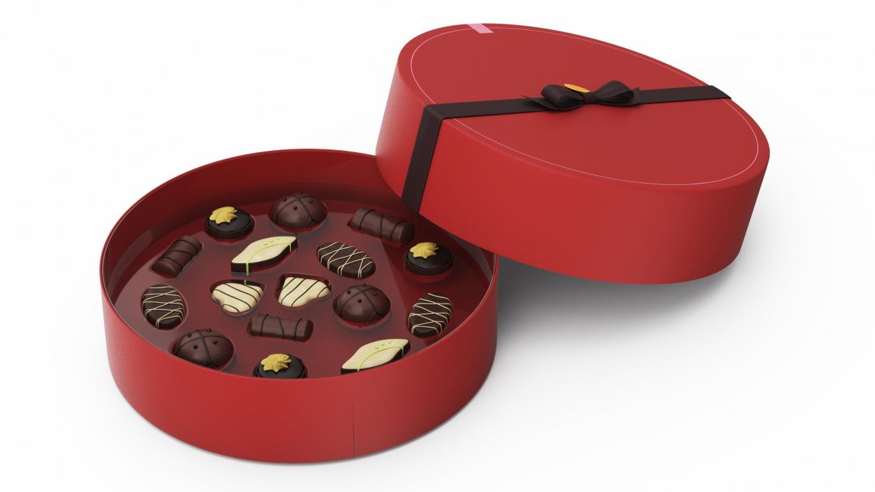 3D Round Chocolate Box Open Red model