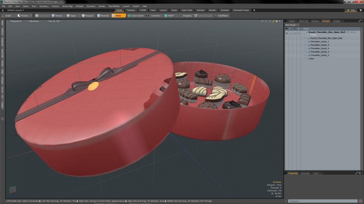 3D Round Chocolate Box Open Red model