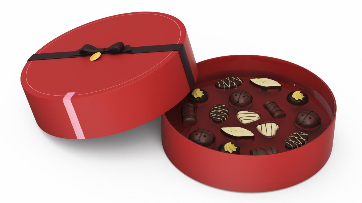 3D Round Chocolate Box Open Red model