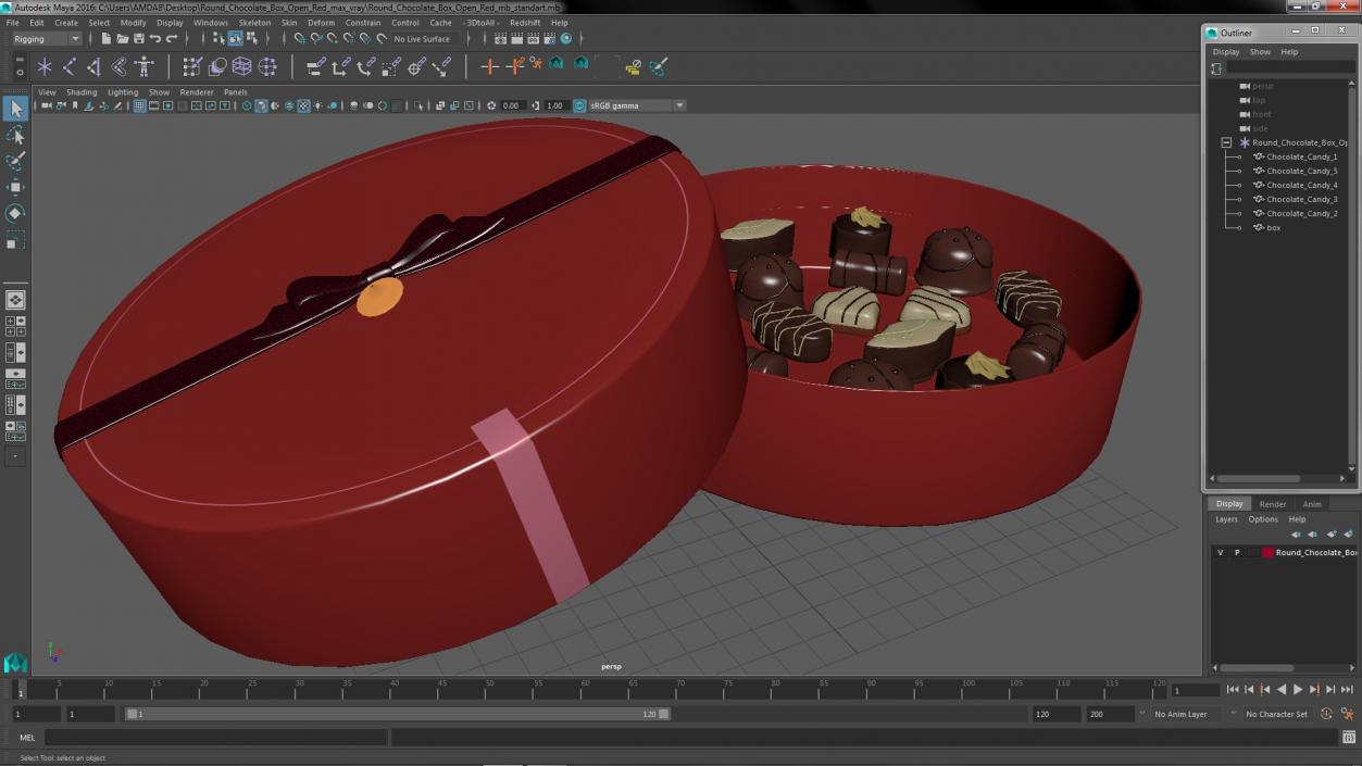 3D Round Chocolate Box Open Red model