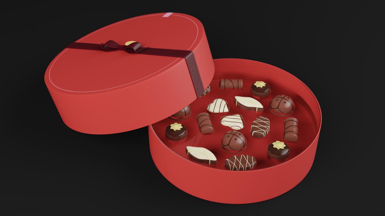 3D Round Chocolate Box Open Red model