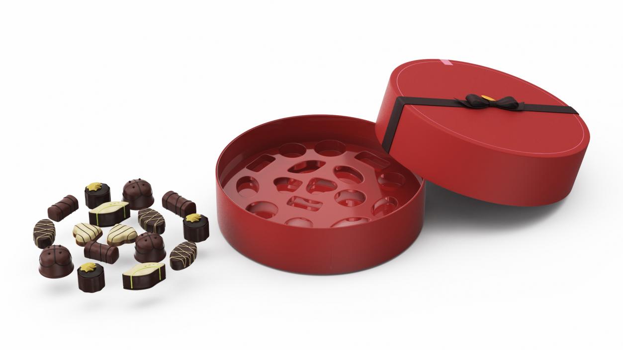 3D Round Chocolate Box Open Red model