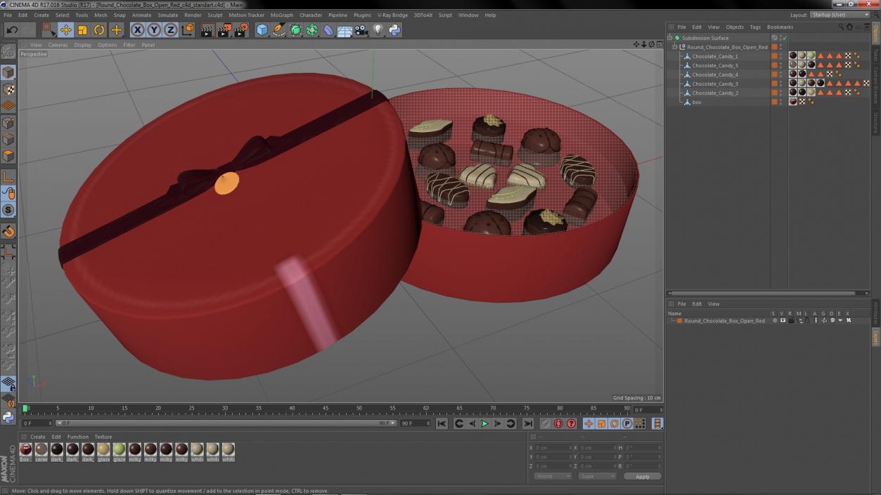 3D Round Chocolate Box Open Red model