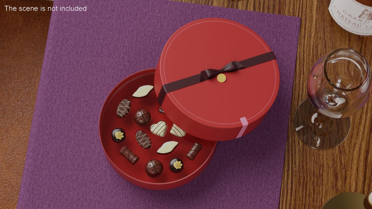 3D Round Chocolate Box Open Red model