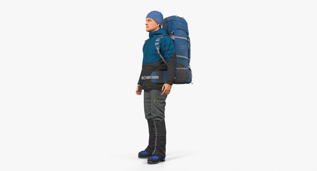 3D Winter Hiking Clothes Men with Backpack Standing Pose model