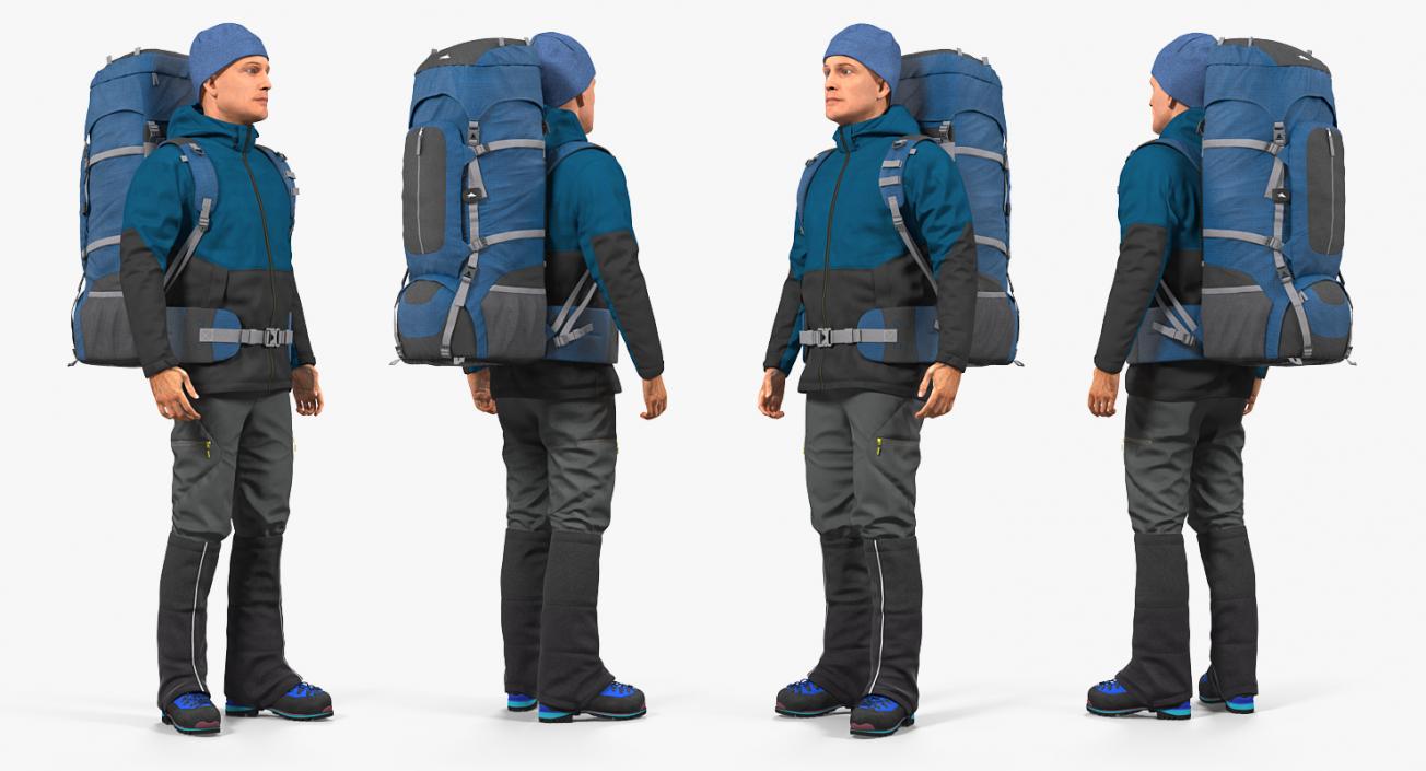 3D Winter Hiking Clothes Men with Backpack Standing Pose model