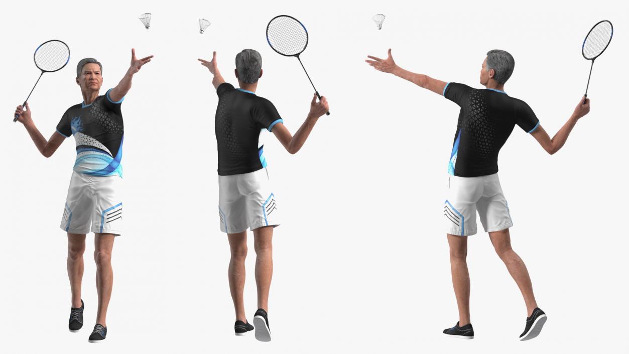 Chinese Elderly Man Badminton Style Rigged 3D