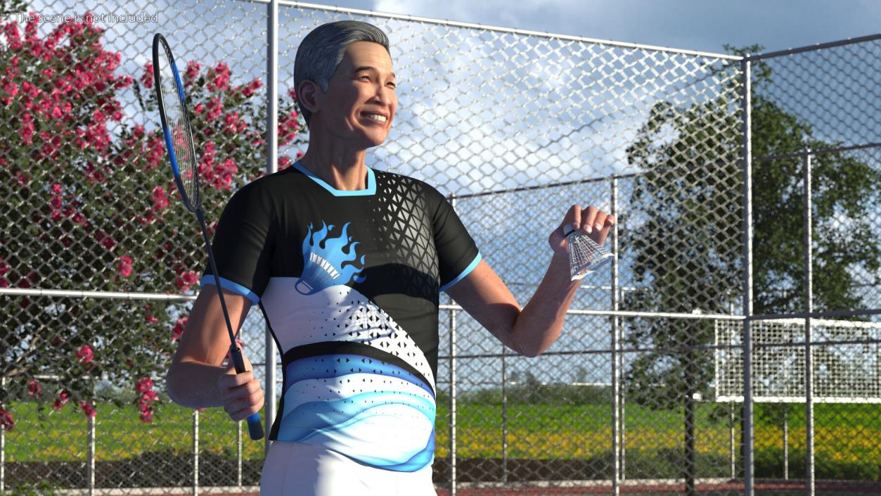 Chinese Elderly Man Badminton Style Rigged 3D