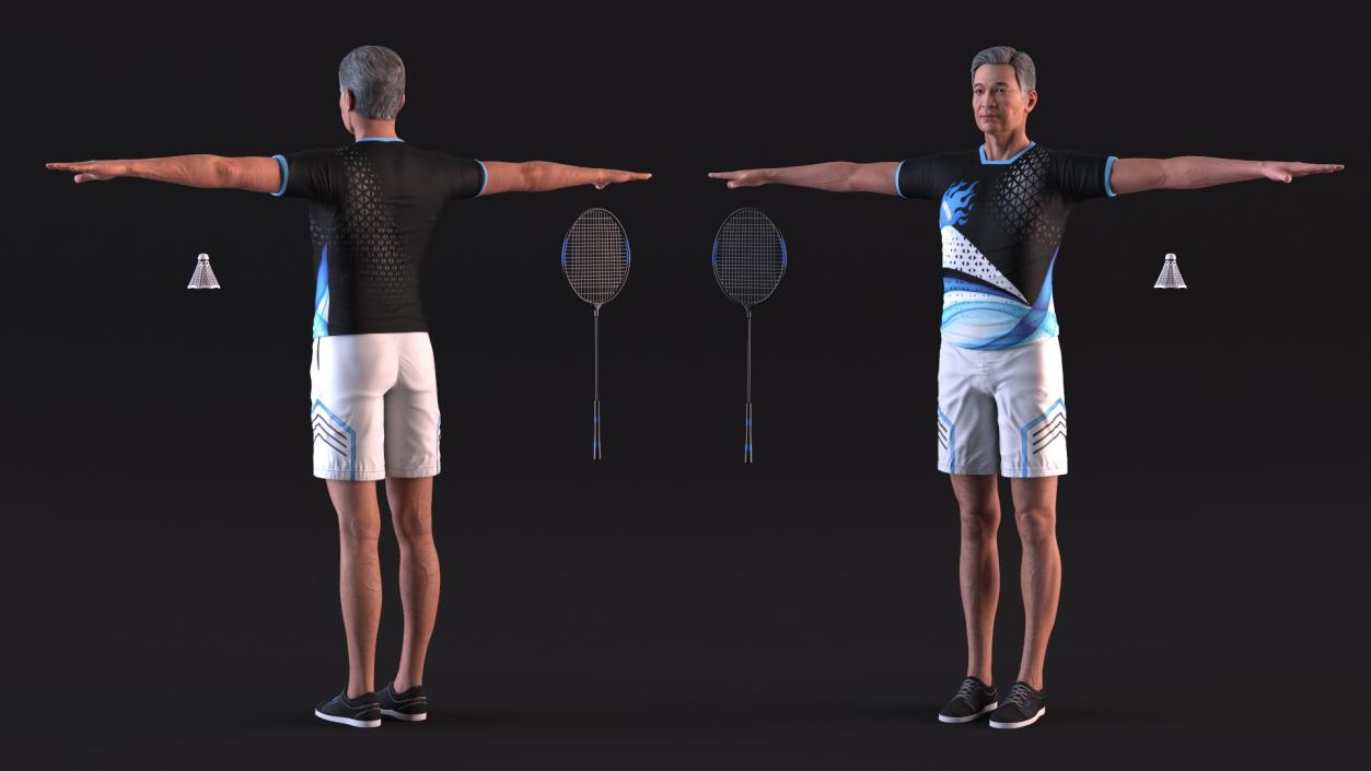 Chinese Elderly Man Badminton Style Rigged 3D