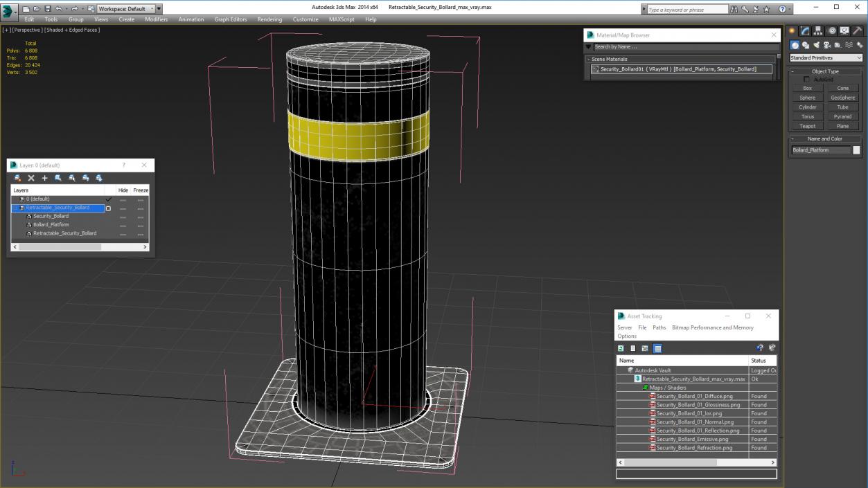 3D Retractable Security Bollard model