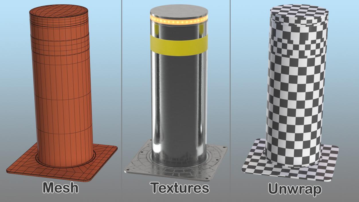 3D Retractable Security Bollard model