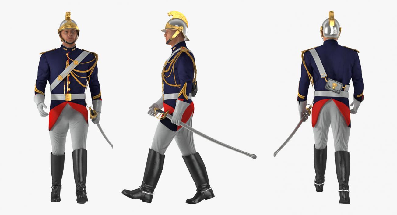 French Cuirassier Officers Walking Pose 3D model