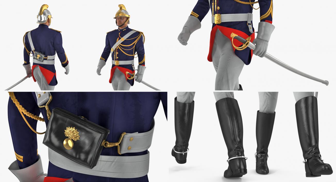 French Cuirassier Officers Walking Pose 3D model