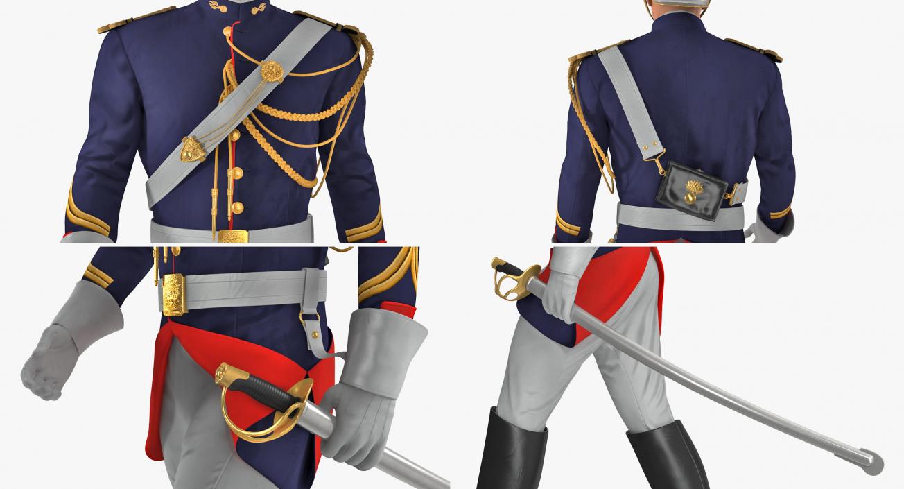 French Cuirassier Officers Walking Pose 3D model